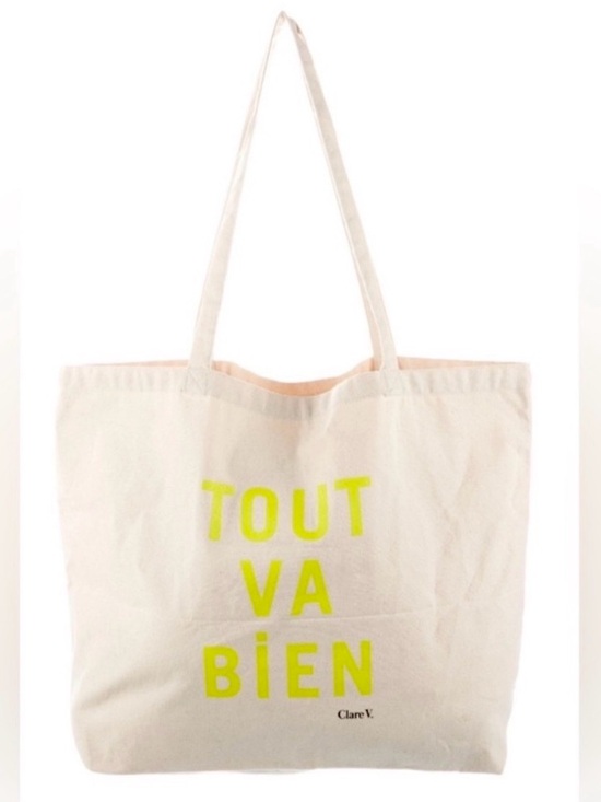 Clare V Handbags - Clare V. Tout Va Bien Canvas Tote Cream and Neon Yellow